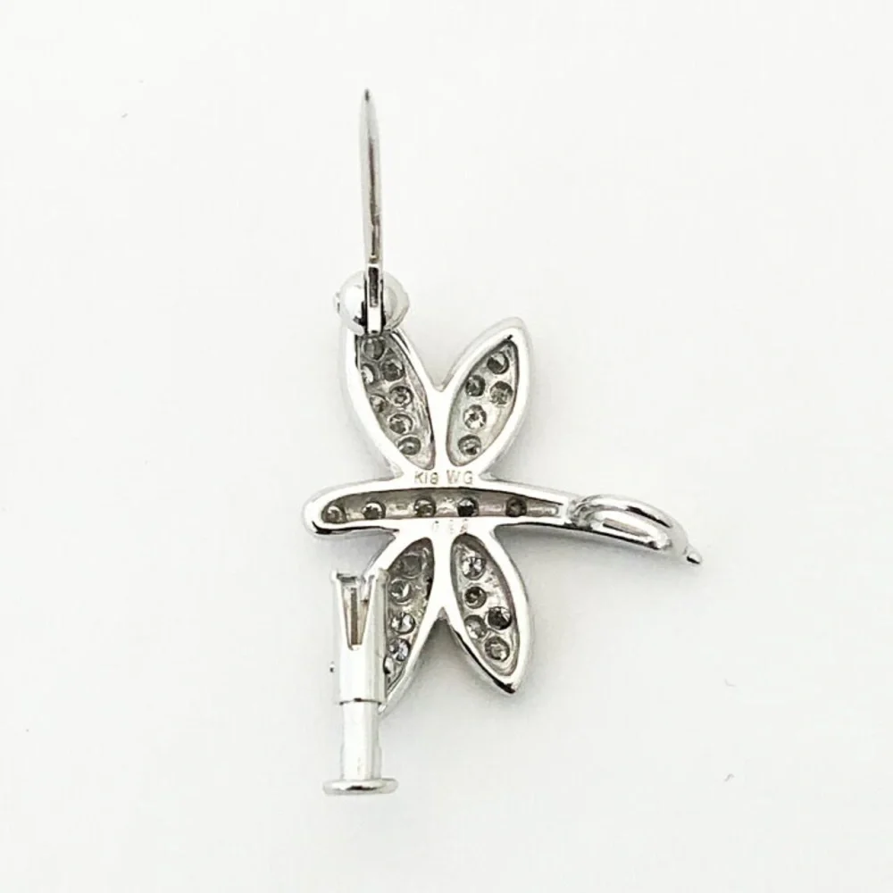 K18 White Gold Diamond Dragonfly Brooch 0.29ct Fine Jewelry Pin